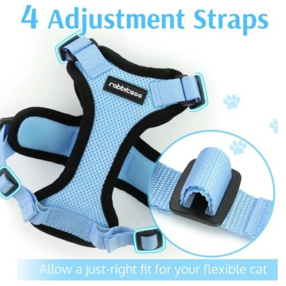 CAT HARNESS AND LEASH SET ADJUSTABLE BLUE MEDIUM - Picture 6 of 13